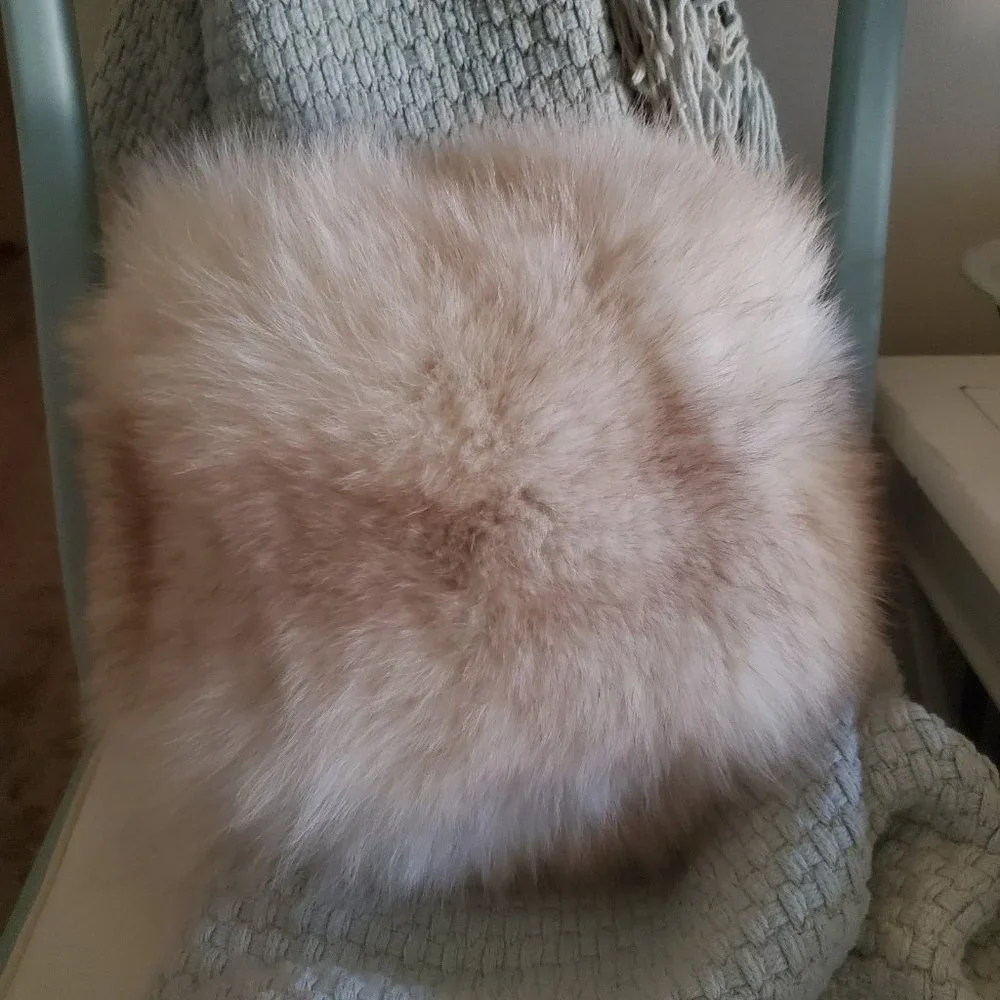 Vintage Genuine White Fox Fur Throw Pillow